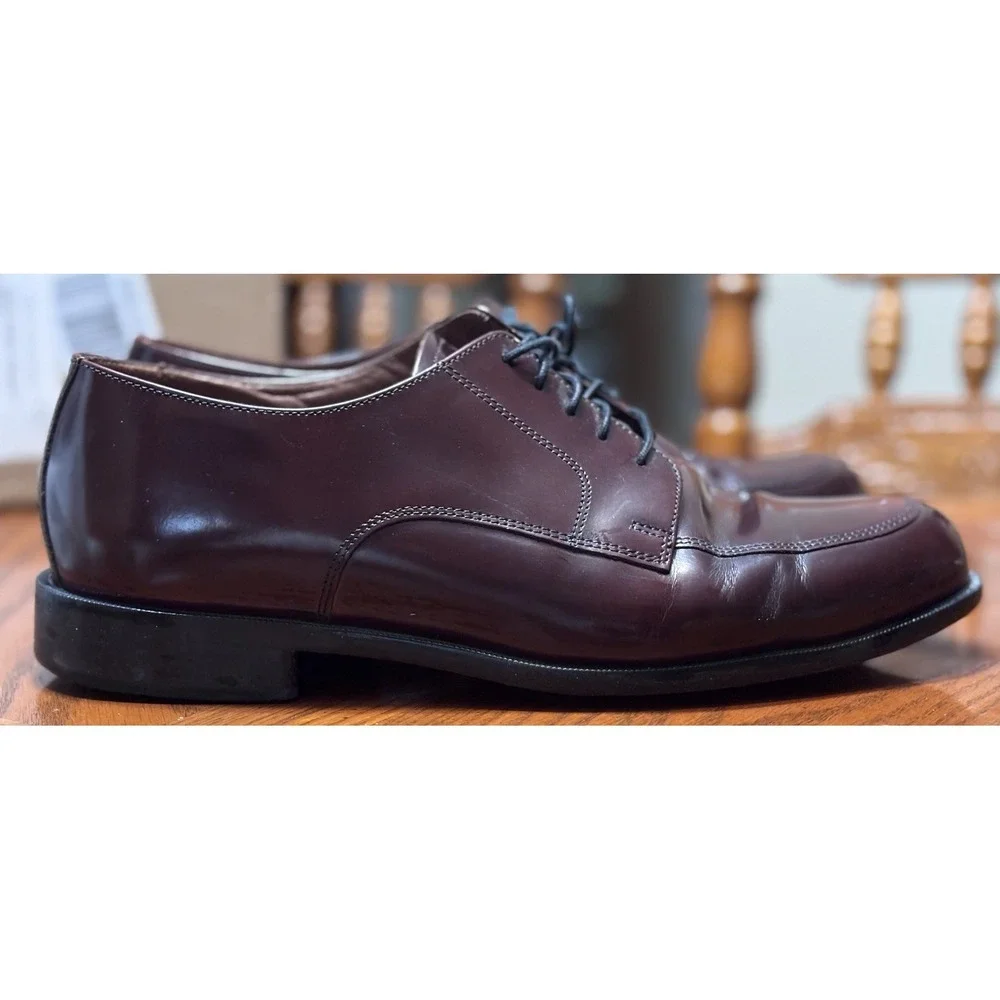Bostonian Classics Men's 9.5 W Burgundy Leather Apron Toe Derby‎ Dress Shoes